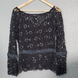 Lawrence kazar beaded lace vintage long sleve top